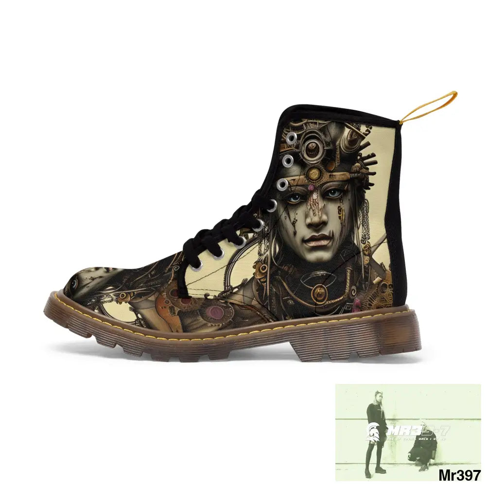 SAMURAI VISHNU SHIVA STEAMPUNK CLOCKWORK Mens Canvas Boots Shoes