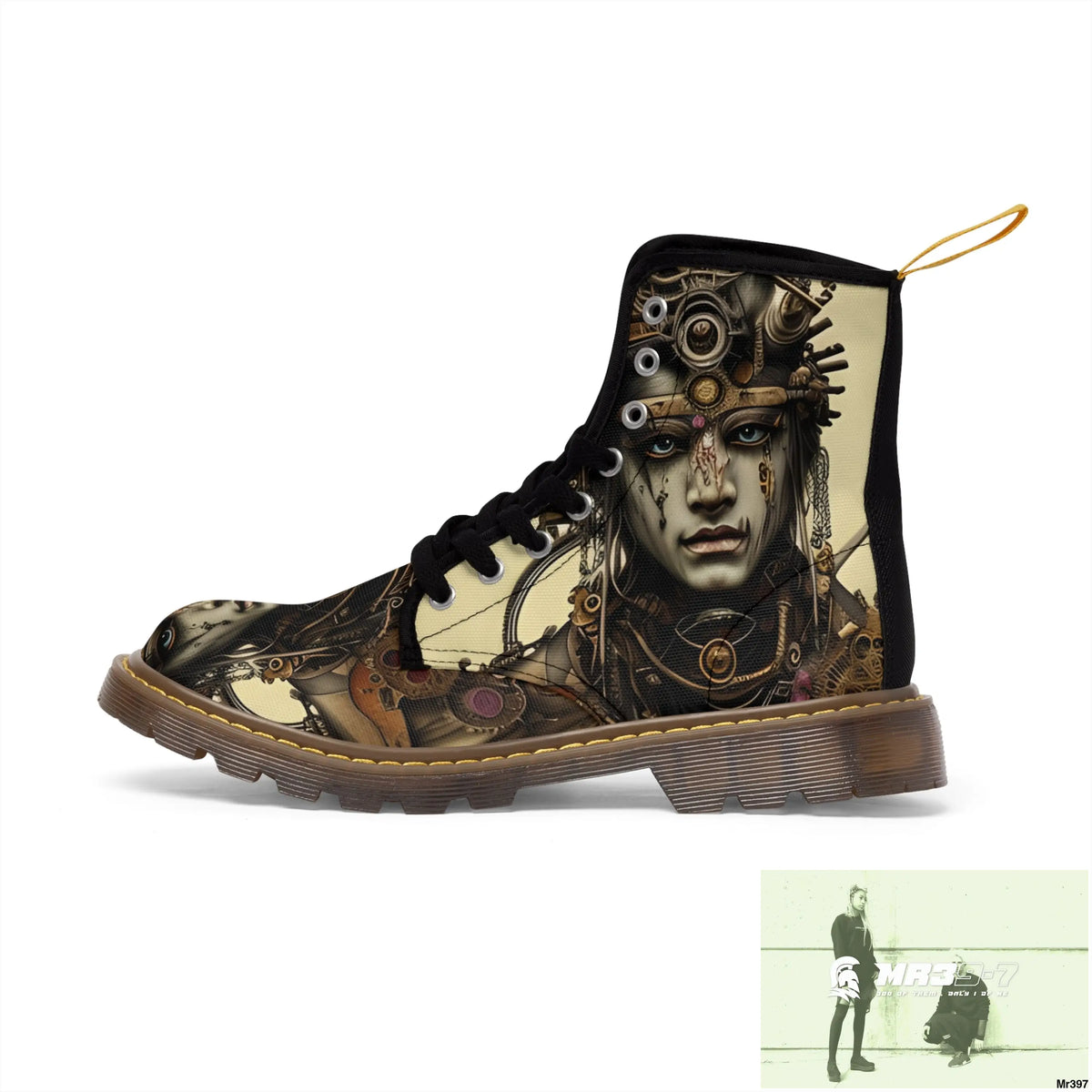 SAMURAI VISHNU SHIVA STEAMPUNK CLOCKWORK Mens Canvas Boots Shoes
