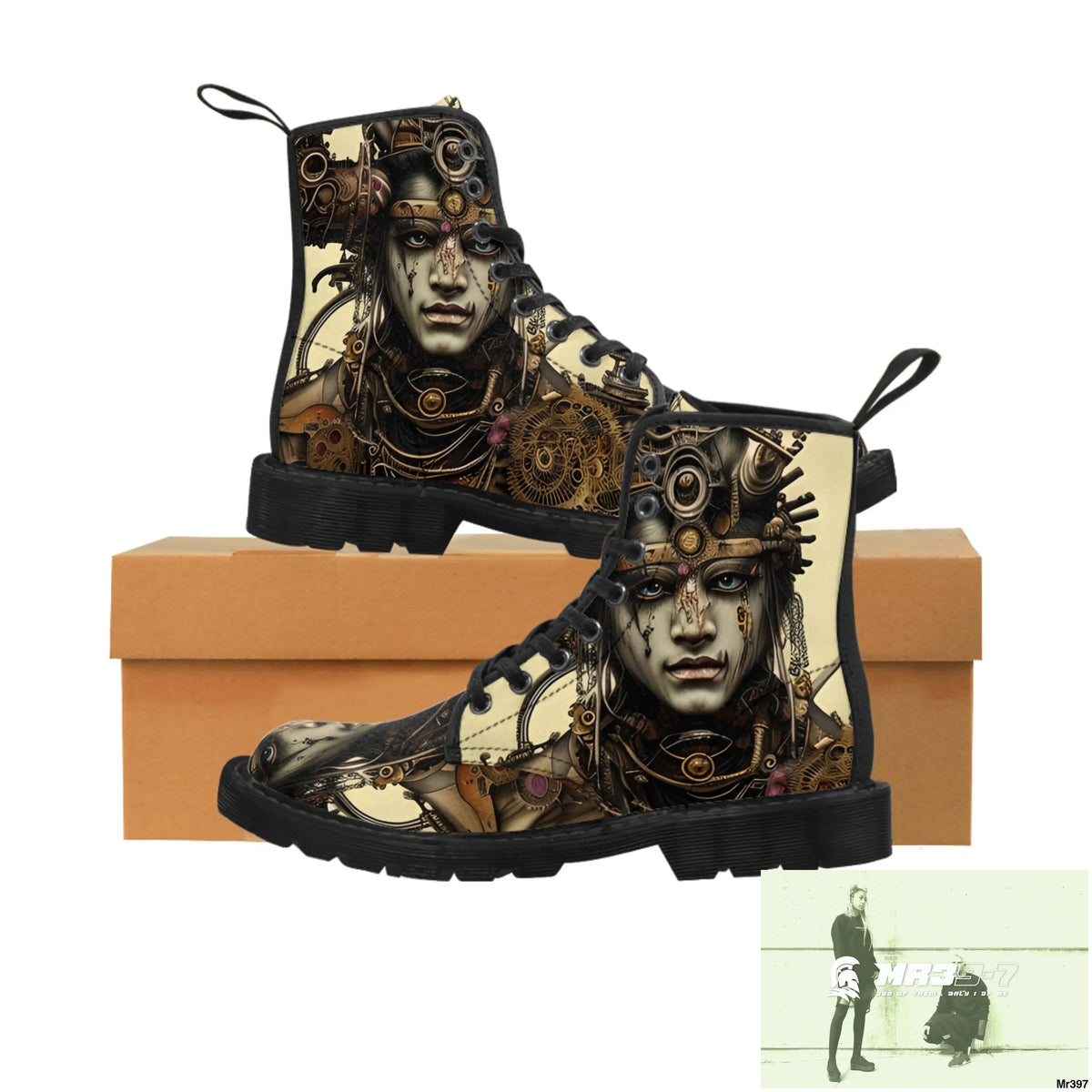 SAMURAI VISHNU SHIVA STEAMPUNK CLOCKWORK Mens Canvas Boots US 7 / Black sole Shoes