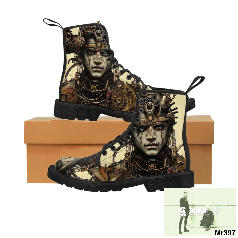SAMURAI VISHNU SHIVA STEAMPUNK CLOCKWORK Mens Canvas Boots US 7 / Black sole Shoes