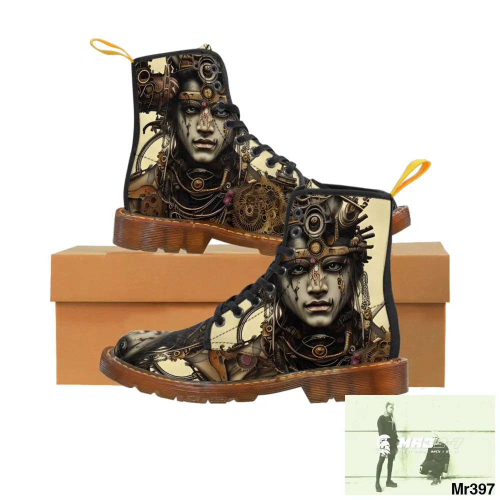SAMURAI VISHNU SHIVA STEAMPUNK CLOCKWORK Mens Canvas Boots US 7 / Brown sole Shoes