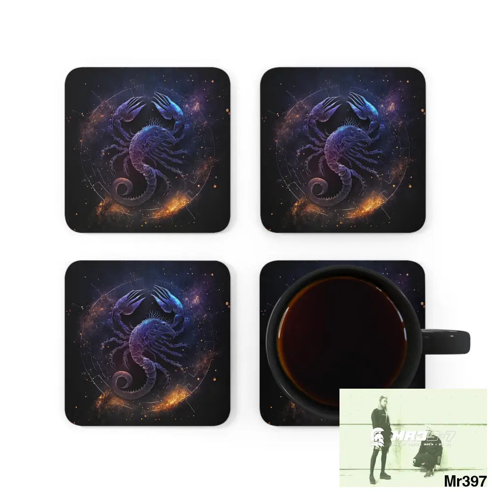 Scorpio Zodiac Coaster Set Cork / 3.75’’ × 3.75’’ / Square Home Decor