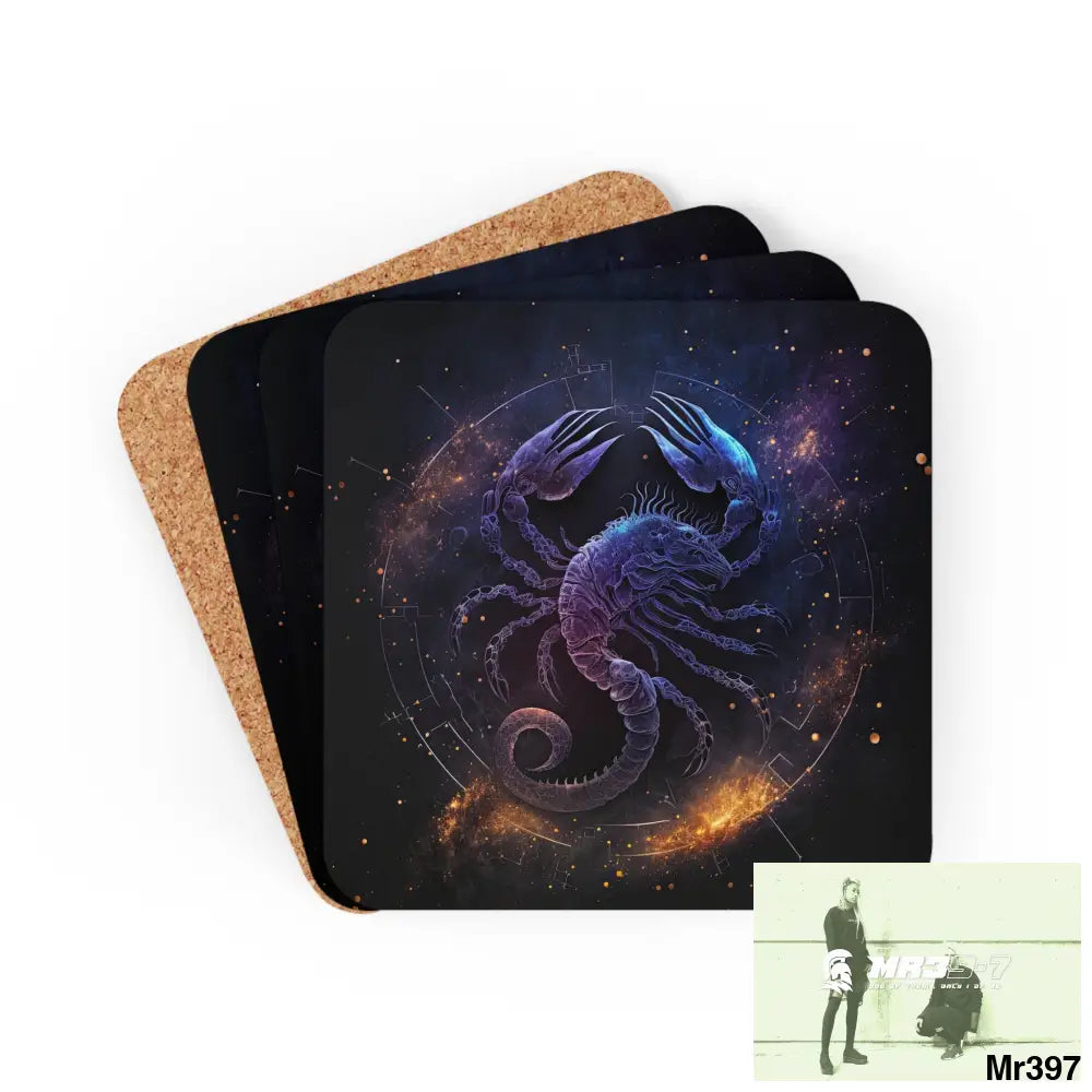 Scorpio Zodiac Coaster Set Cork / 3.75’’ × 3.75’’ / Square Home Decor