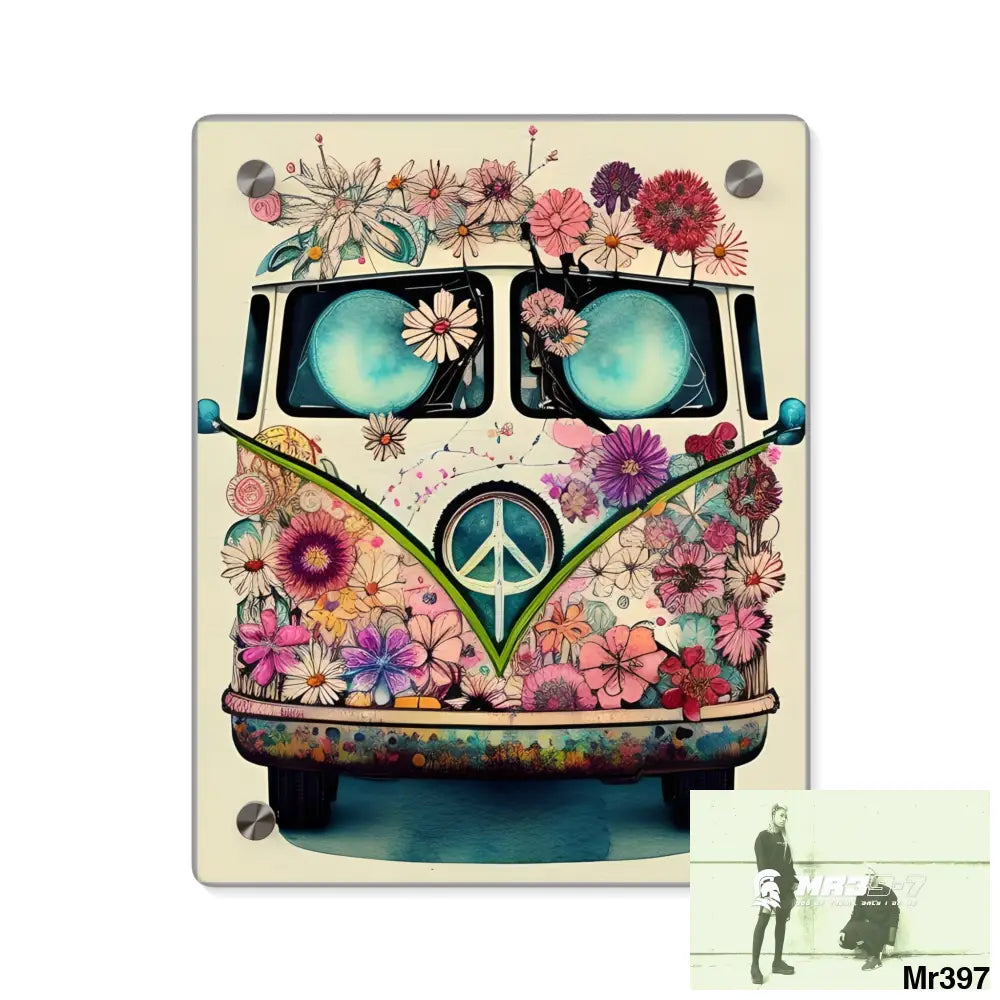 Shabby Vintage Hippie Van Graphic Acrylic Wall Art Panels 8″ x 10″ (Vertical) / 0.25’’ Home Decor