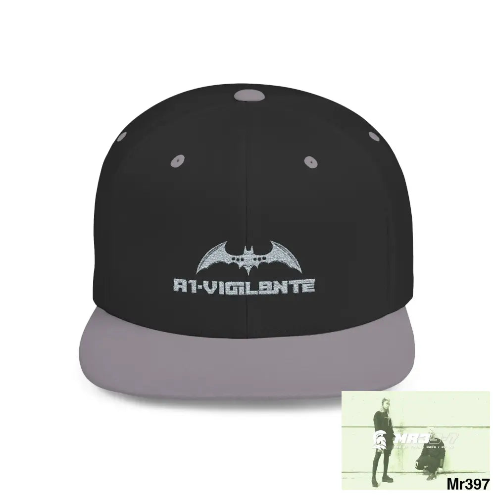 Snapback Hat — A1 Vigilante Retro Logo Flat-Bill Cap One size / Black/Silver Hats