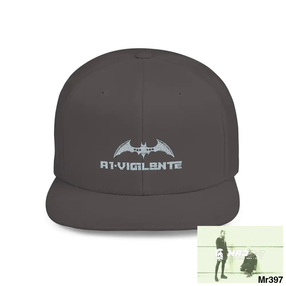 Snapback Hat — A1 Vigilante Retro Logo Flat-Bill Cap One size / Dark Grey Hats