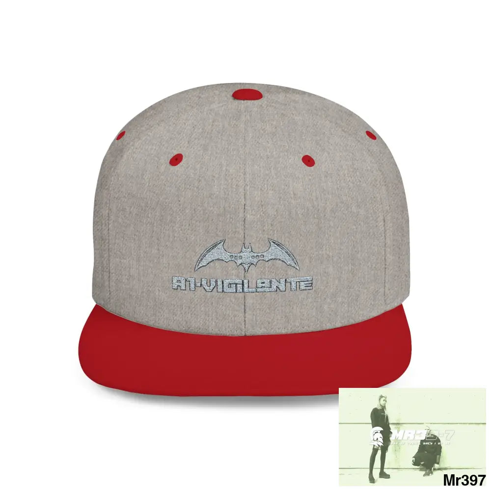 Snapback Hat — A1 Vigilante Retro Logo Flat-Bill Cap One size / Heather Grey/Red Hats