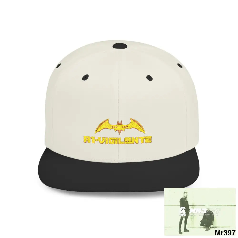 Snapback Hat — A1 Vigilante Retro Logo Flat-Bill Cap One size / Natural/Black Hats