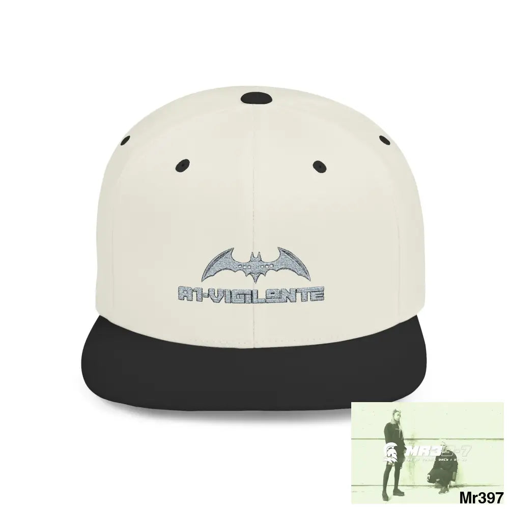 Snapback Hat — A1 Vigilante Retro Logo Flat-Bill Cap One size / Natural/Black Hats