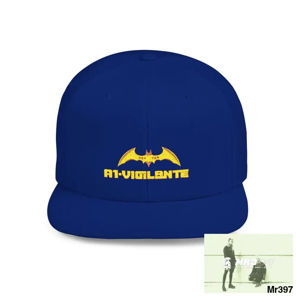 Snapback Hat — A1 Vigilante Retro Logo Flat-Bill Cap One size / Royal Hats
