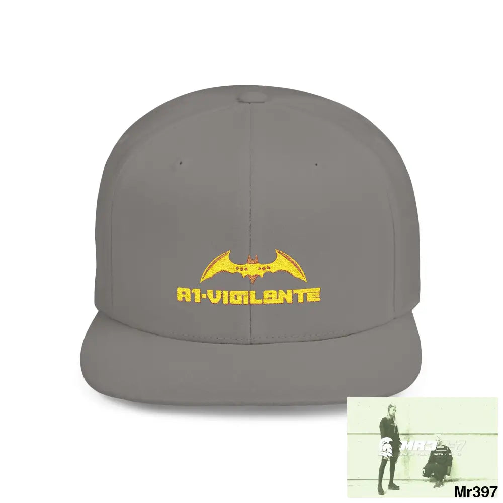 Snapback Hat — A1 Vigilante Retro Logo Flat-Bill Cap One size / Silver Hats