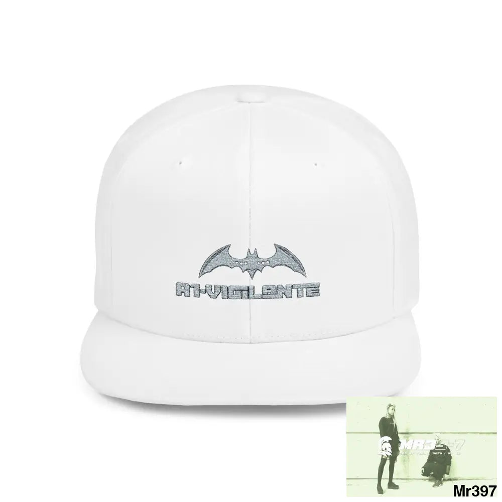 Snapback Hat — A1 Vigilante Retro Logo Flat-Bill Cap One size / White Hats