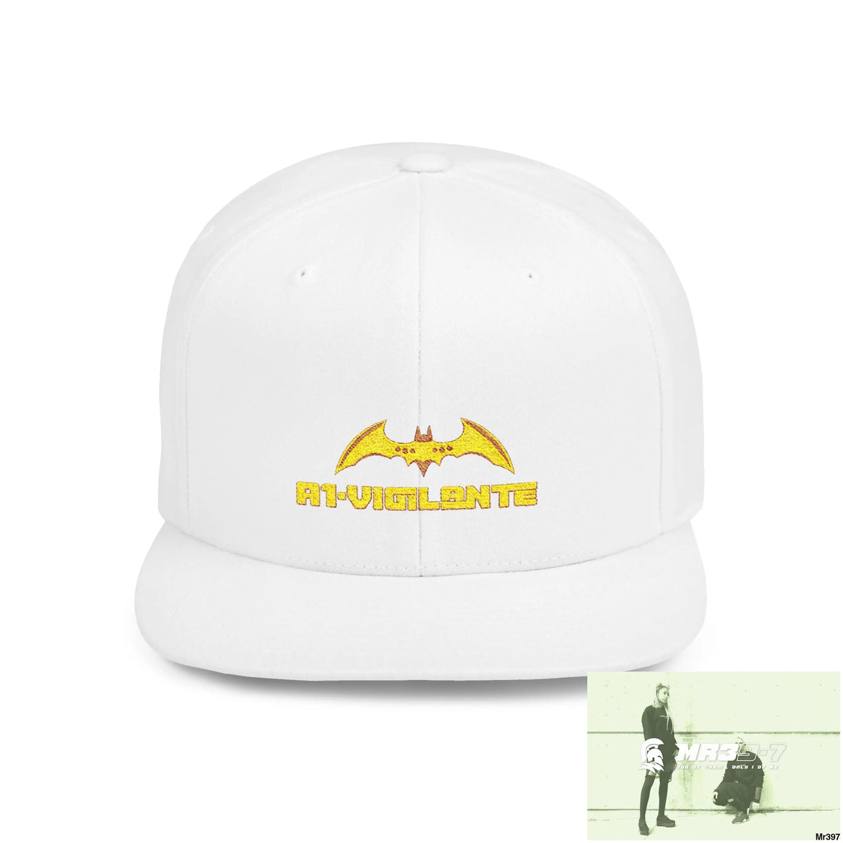 Snapback Hat — A1 Vigilante Retro Logo Flat-Bill Cap One size / White Hats