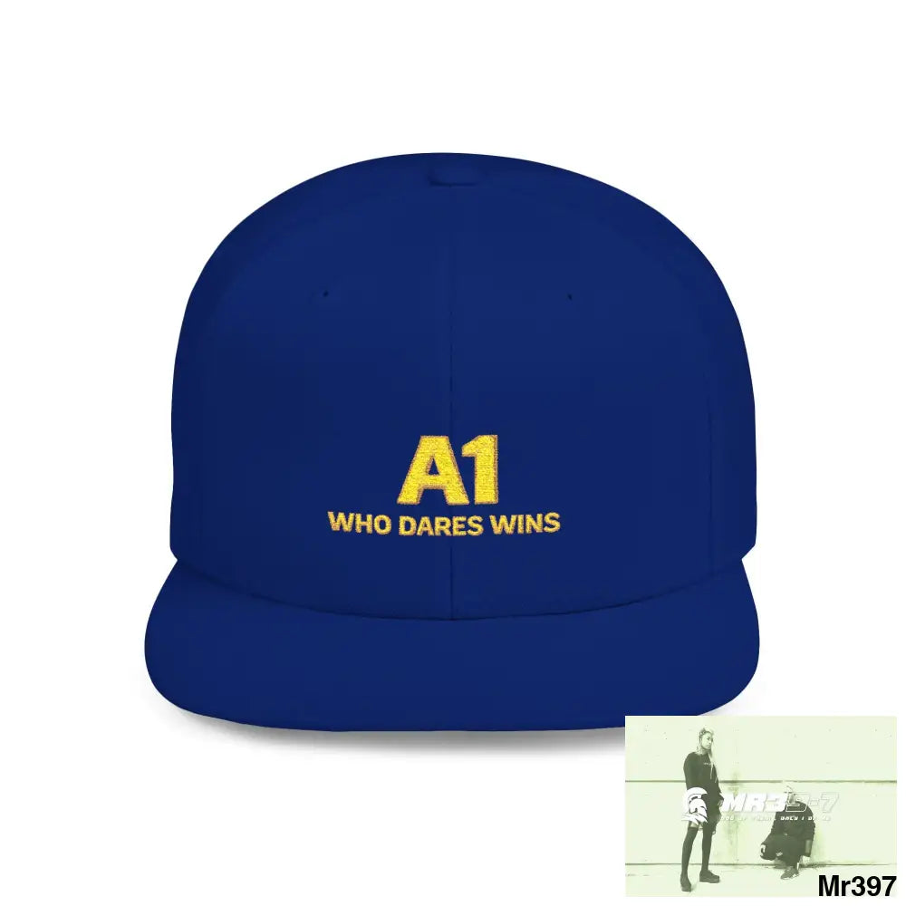 Snapback Hat — A1 Who Dares Wins Retro Logo Flat-Bill Cap One size / Royal Hats