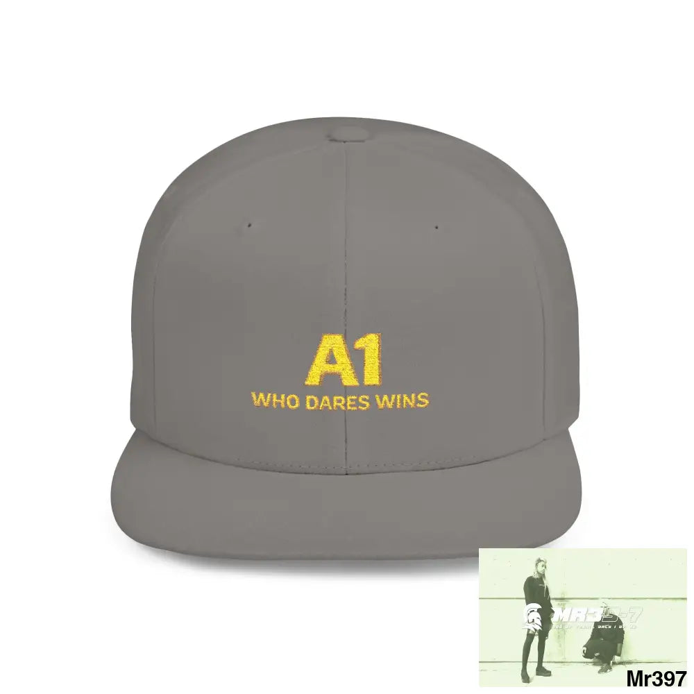 Snapback Hat — A1 Who Dares Wins Retro Logo Flat-Bill Cap One size / Silver Hats