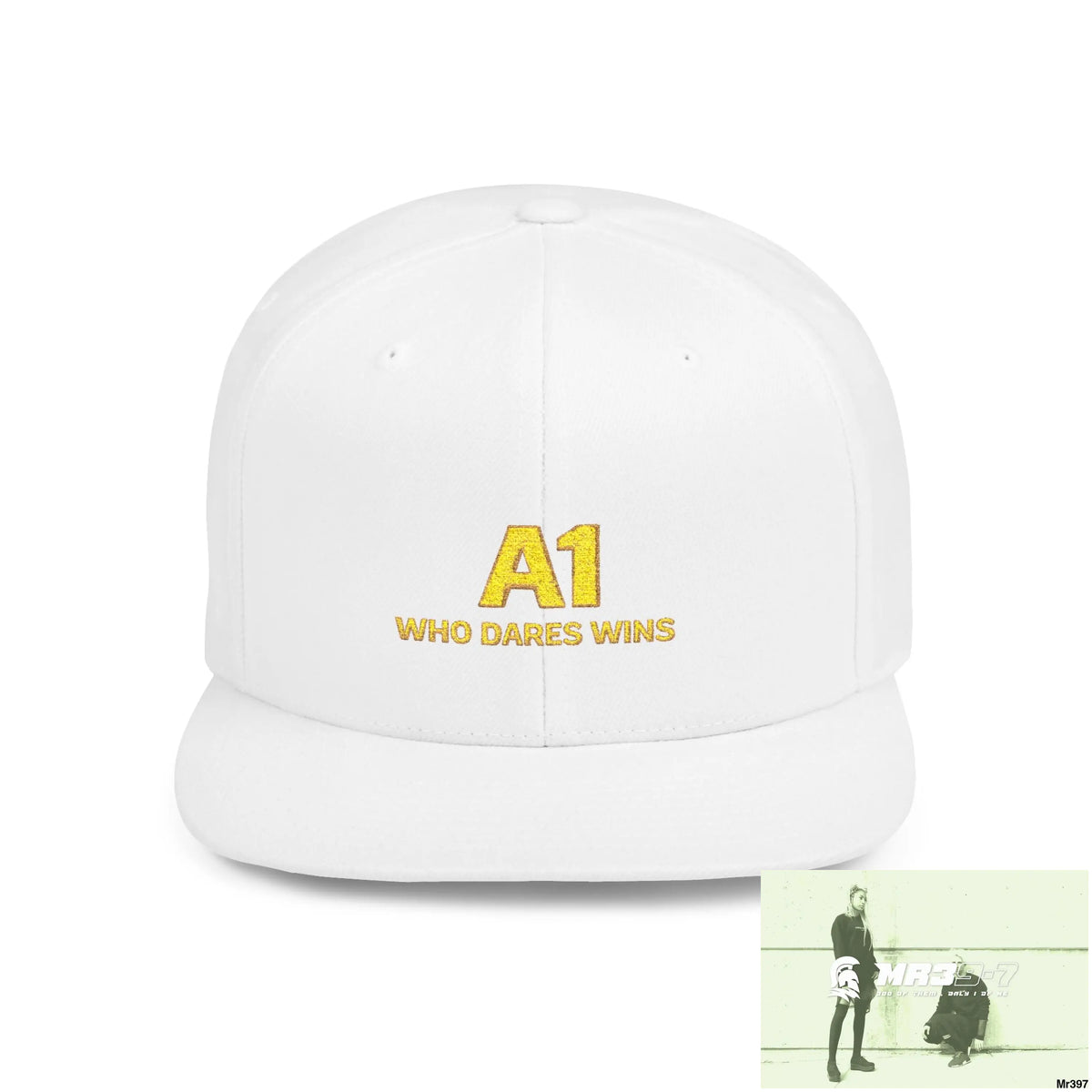 Snapback Hat — A1 Who Dares Wins Retro Logo Flat-Bill Cap One size / White Hats