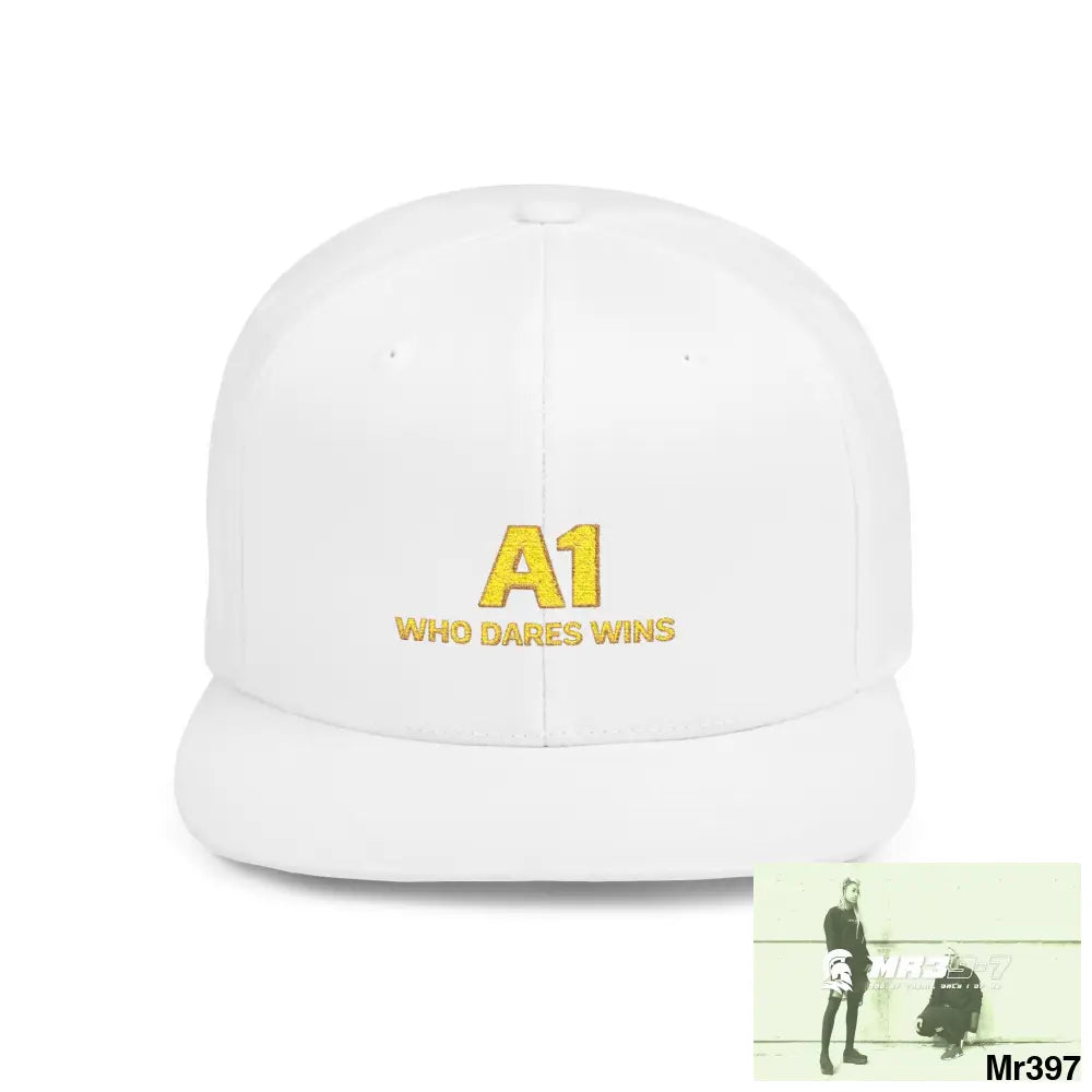 Snapback Hat — A1 Who Dares Wins Retro Logo Flat-Bill Cap One size / White Hats