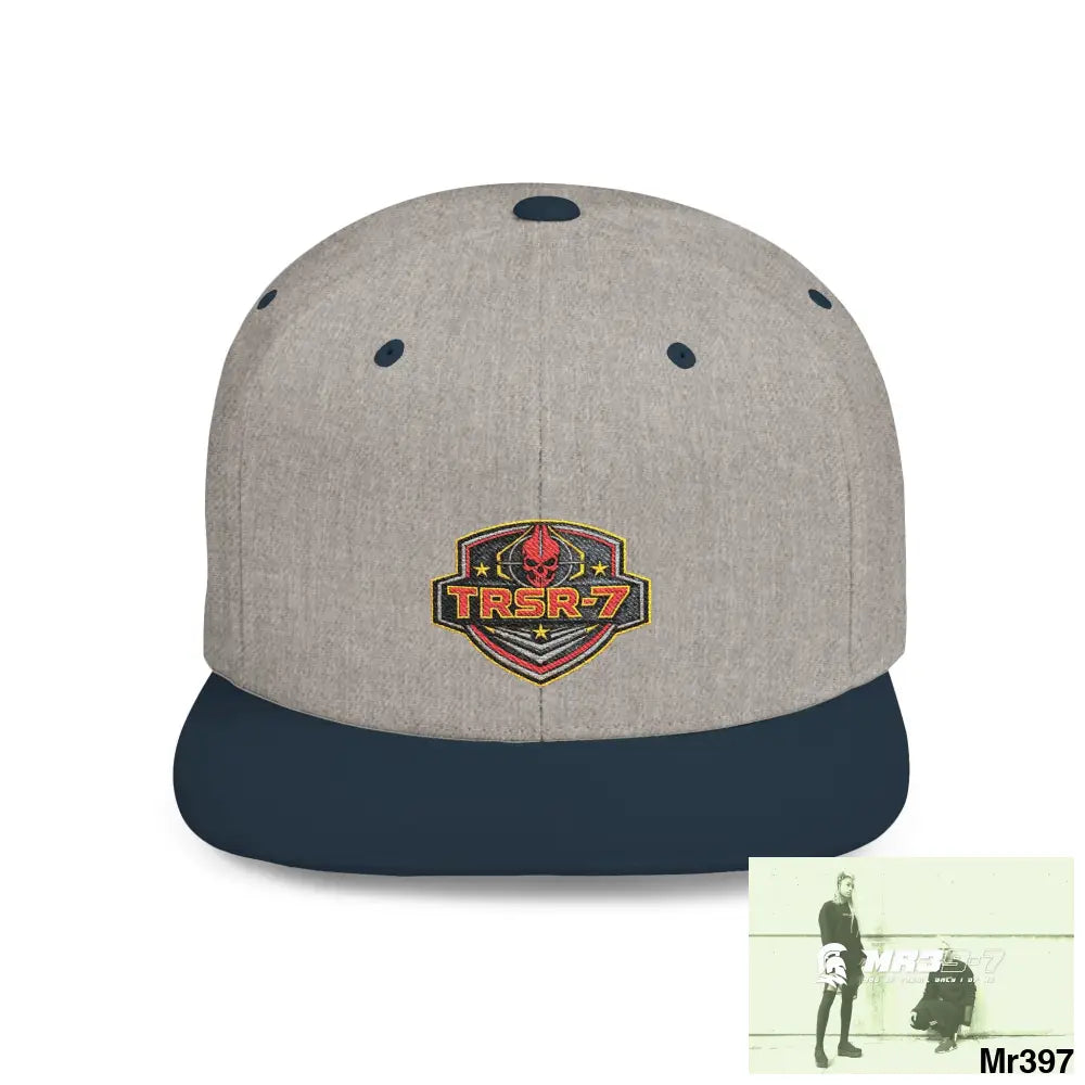 Snapback Hat — TRSR-7 Black Ops - SoCom Retro Logo Flat-Bill Cap One size / Heather Grey/Navy Hats