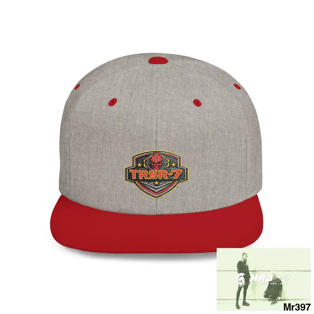Snapback Hat — TRSR-7 Black Ops - SoCom Retro Logo Flat-Bill Cap One size / Heather Grey/Red Hats