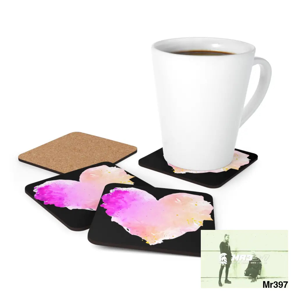 Splashed heart Coaster Set Cork / 3.75’’ × 3.75’’ / Square Home Decor