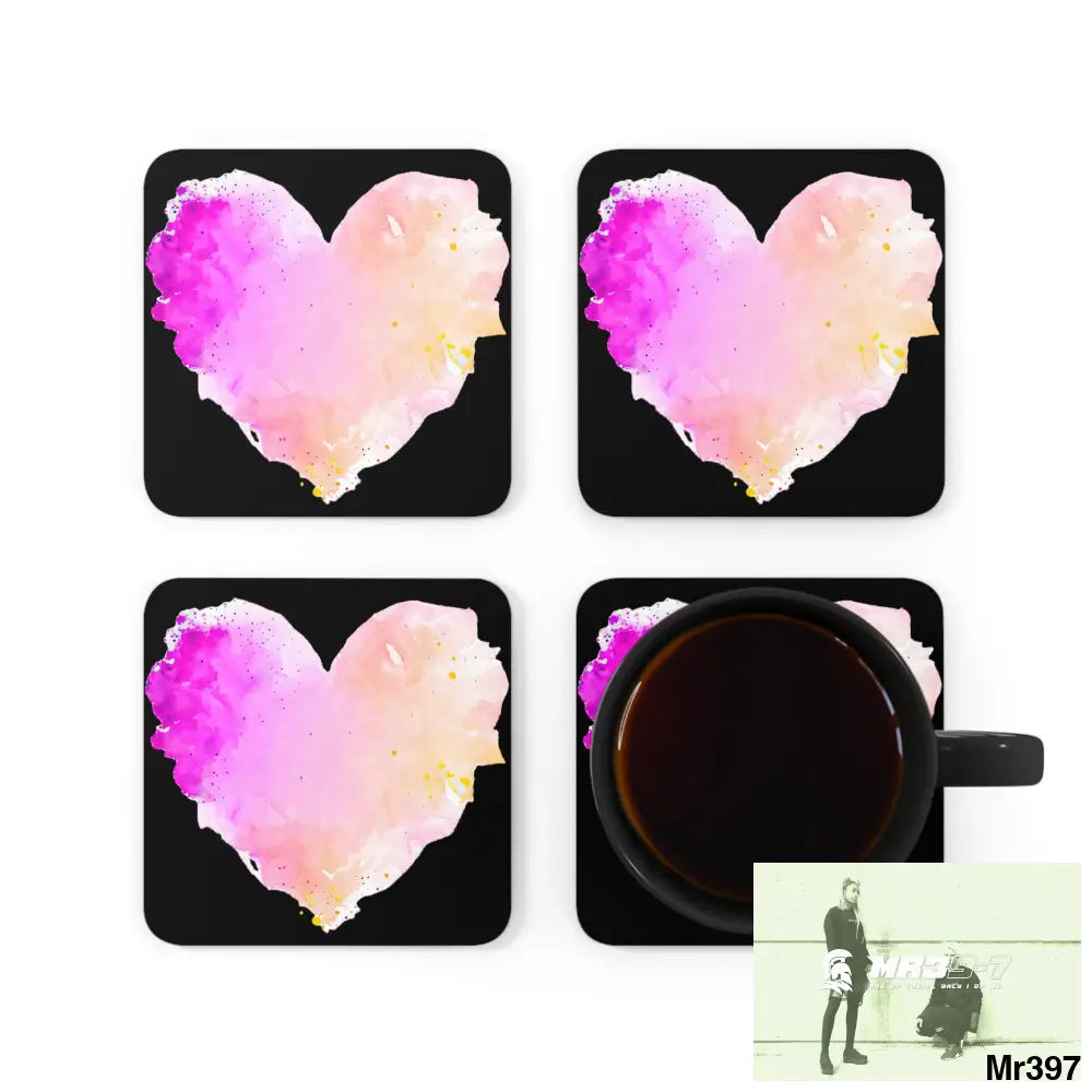 Splashed heart Coaster Set Cork / 3.75’’ × 3.75’’ / Square Home Decor