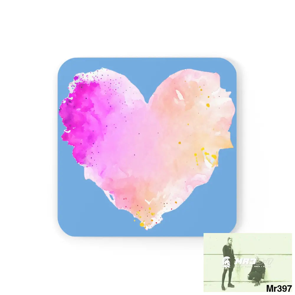 Splashed heart Coaster Set Cork / 3.75’’ × 3.75’’ / Square Home Decor