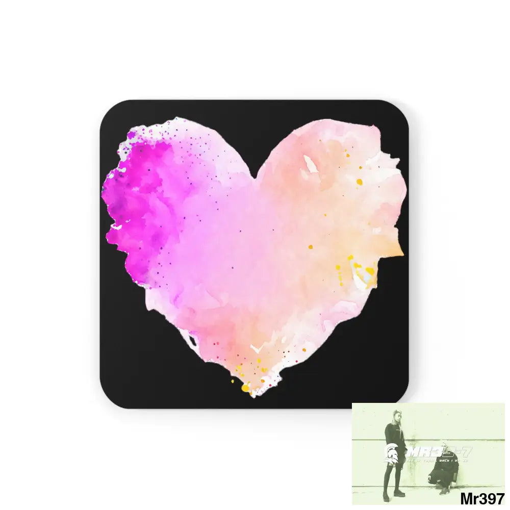 Splashed heart Coaster Set Cork / 3.75’’ × 3.75’’ / Square Home Decor