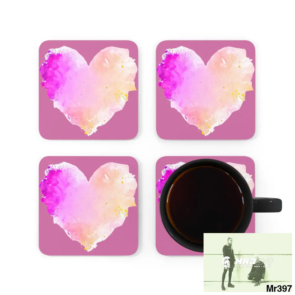 Splashed heart Corkwood Coaster Set Cork / 3.75’’ × 3.75’’ / Square Home Decor