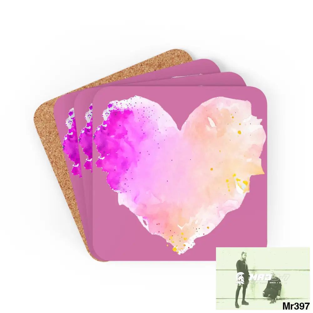Splashed heart Corkwood Coaster Set Cork / 3.75’’ × 3.75’’ / Square Home Decor