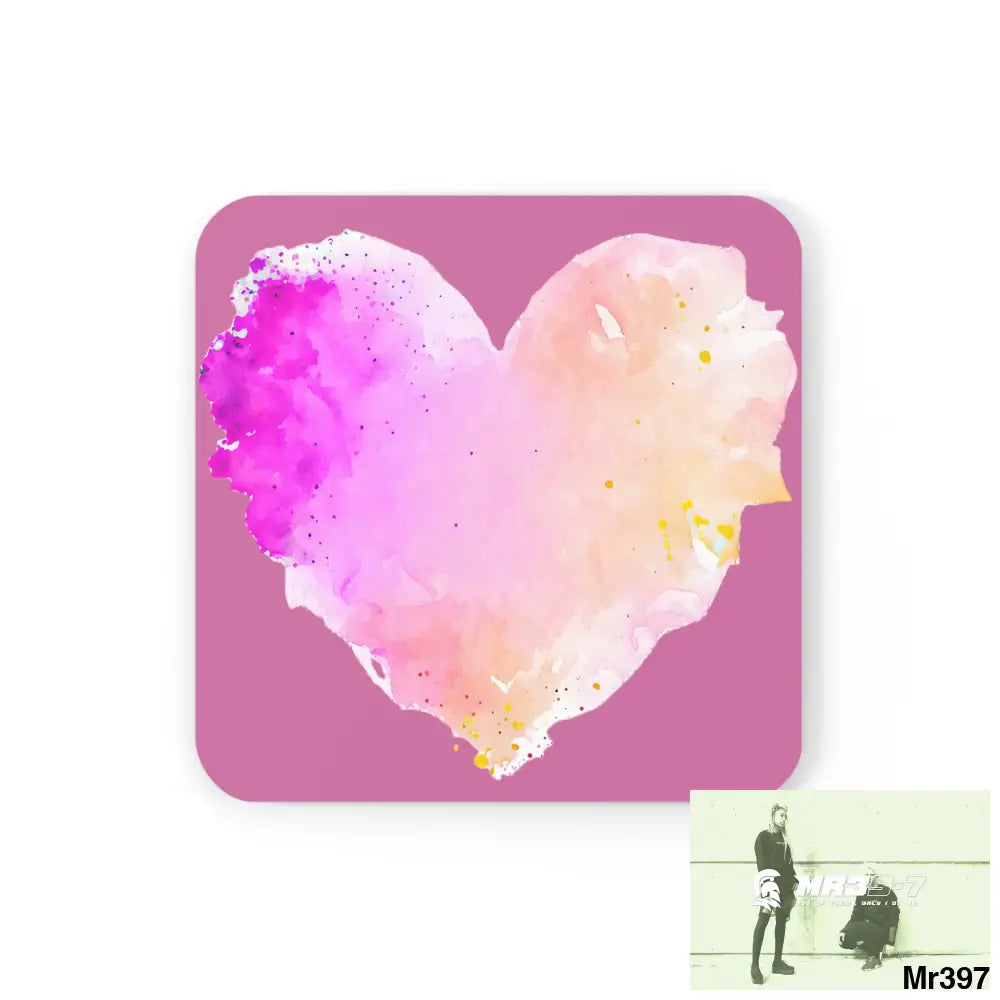 Splashed heart Corkwood Coaster Set Cork / 3.75’’ × 3.75’’ / Square Home Decor