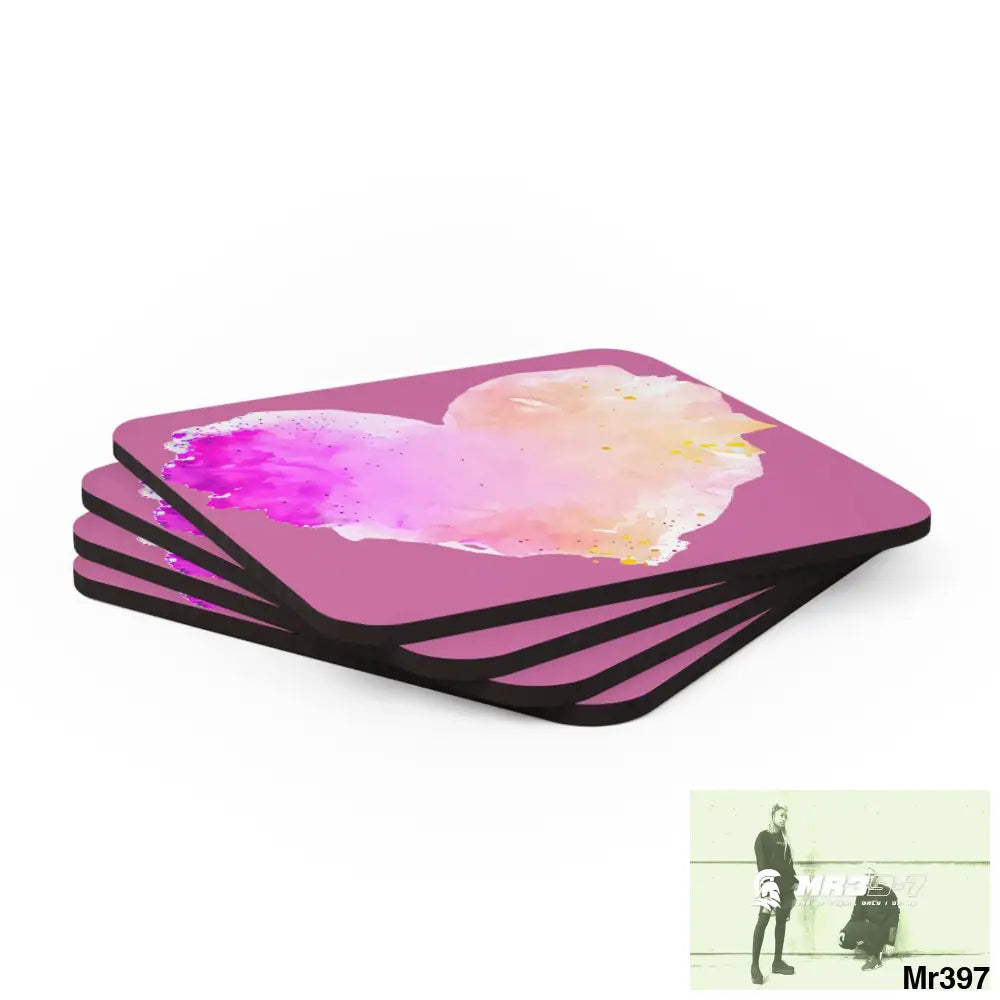 Splashed heart Corkwood Coaster Set Cork / 3.75’’ × 3.75’’ / Square Home Decor