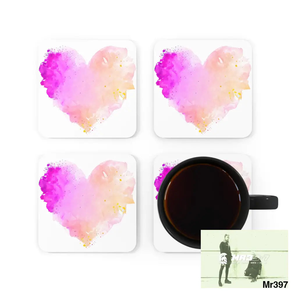 Splashed heart life Corkwood Coaster Set Cork / 3.75’’ × 3.75’’ / Square Home Decor