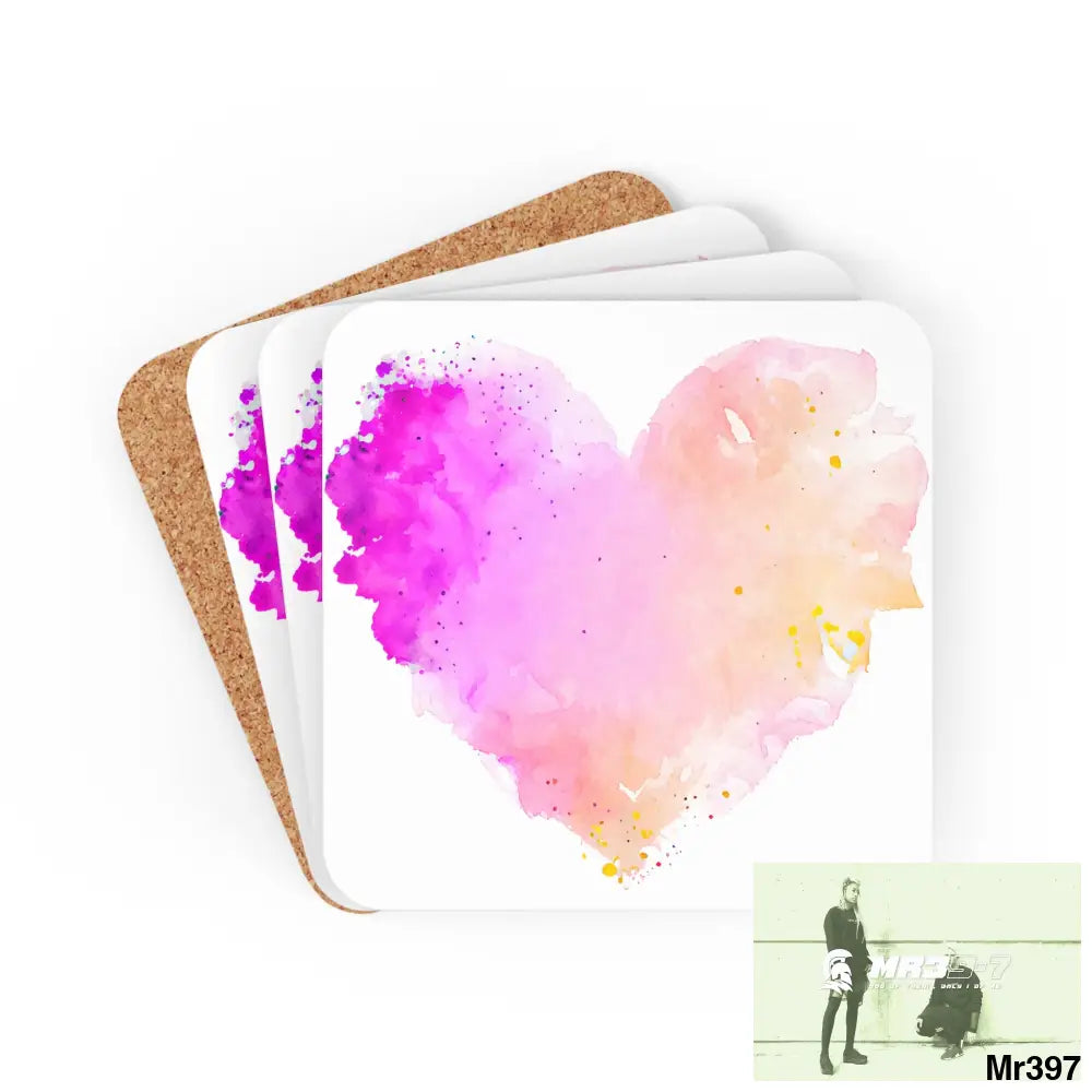 Splashed heart life Corkwood Coaster Set Cork / 3.75’’ × 3.75’’ / Square Home Decor