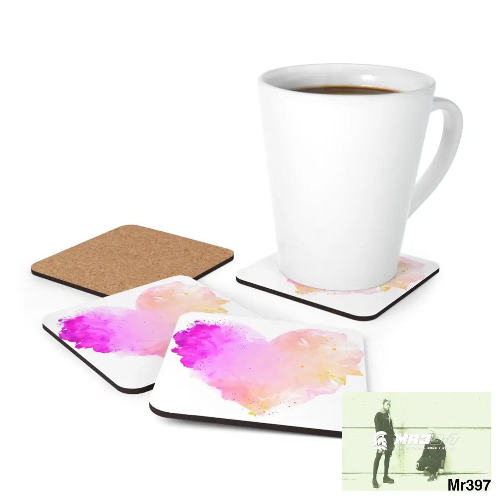 Splashed heart life Corkwood Coaster Set Cork / 3.75’’ × 3.75’’ / Square Home Decor