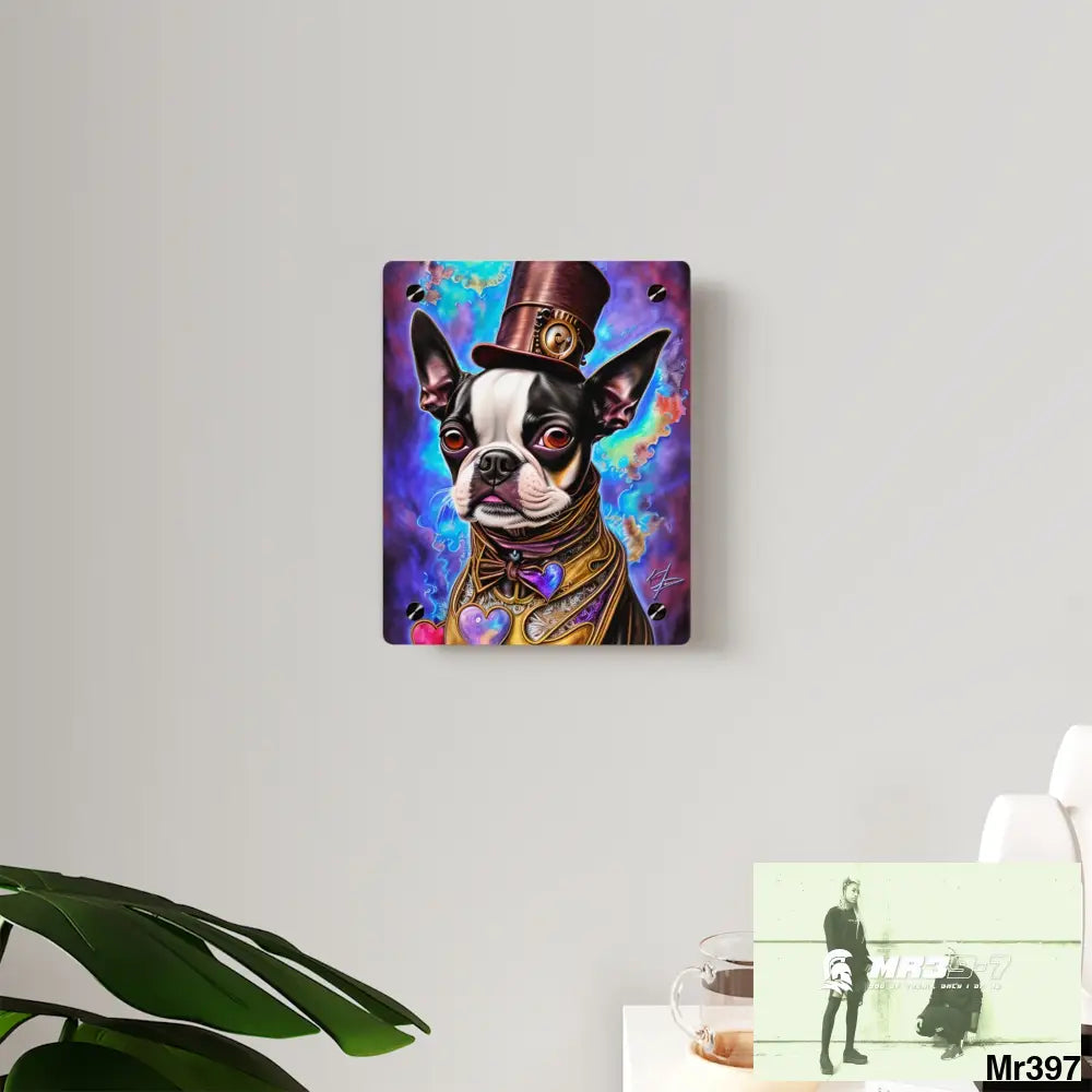 Steampunk Boston Terrier Hearts Tribal Fractal Watercolor Digital Painting Acrylic Wall Art Panels Home Decor