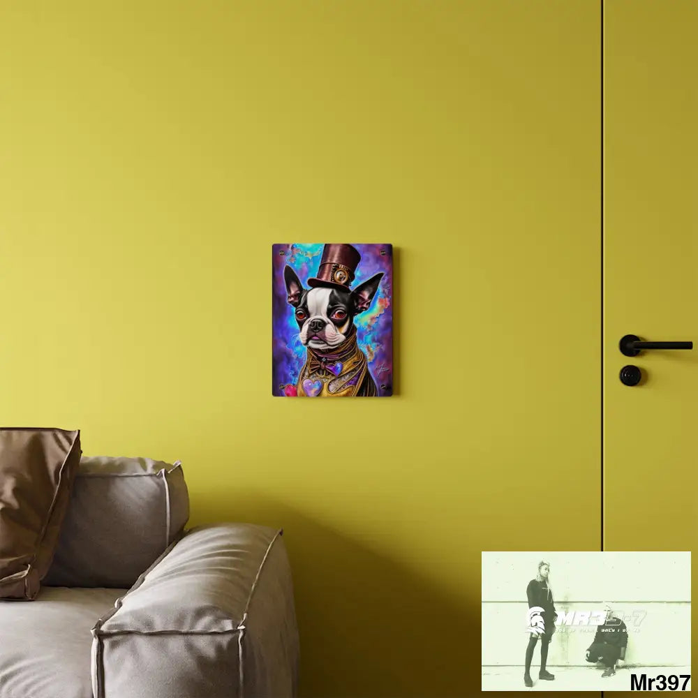 Steampunk Boston Terrier Hearts Tribal Fractal Watercolor Digital Painting Acrylic Wall Art Panels Home Decor