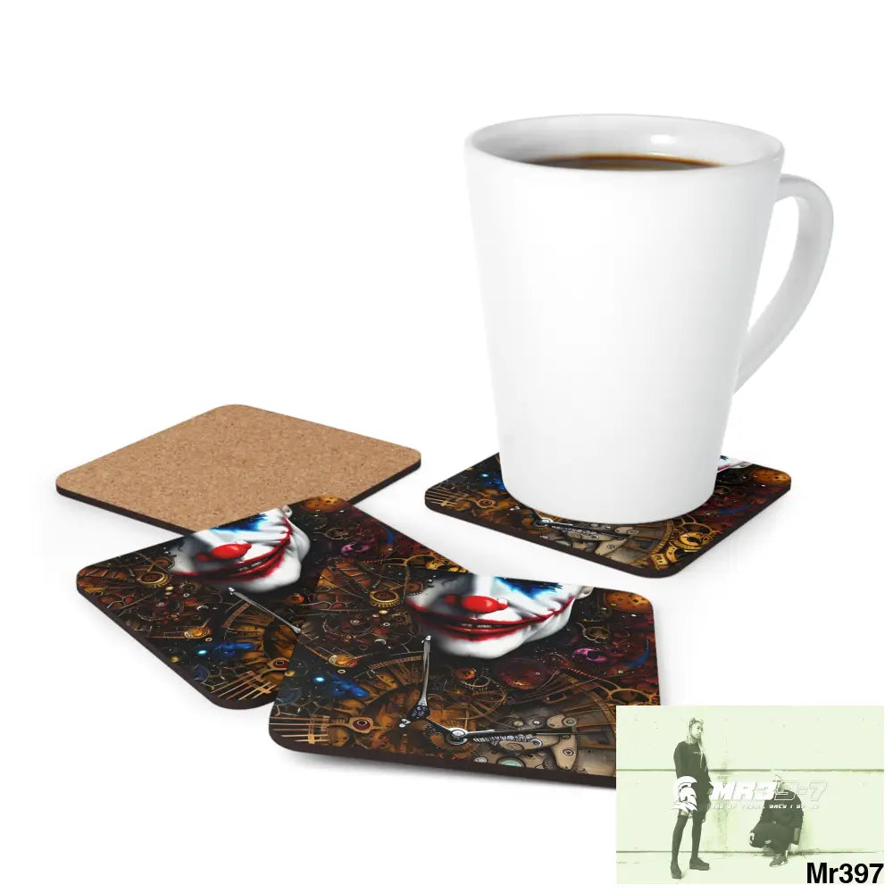 Steampunk Joker Corkwood Coaster Set Cork / 3.75’’ × 3.75’’ / Square Home Decor