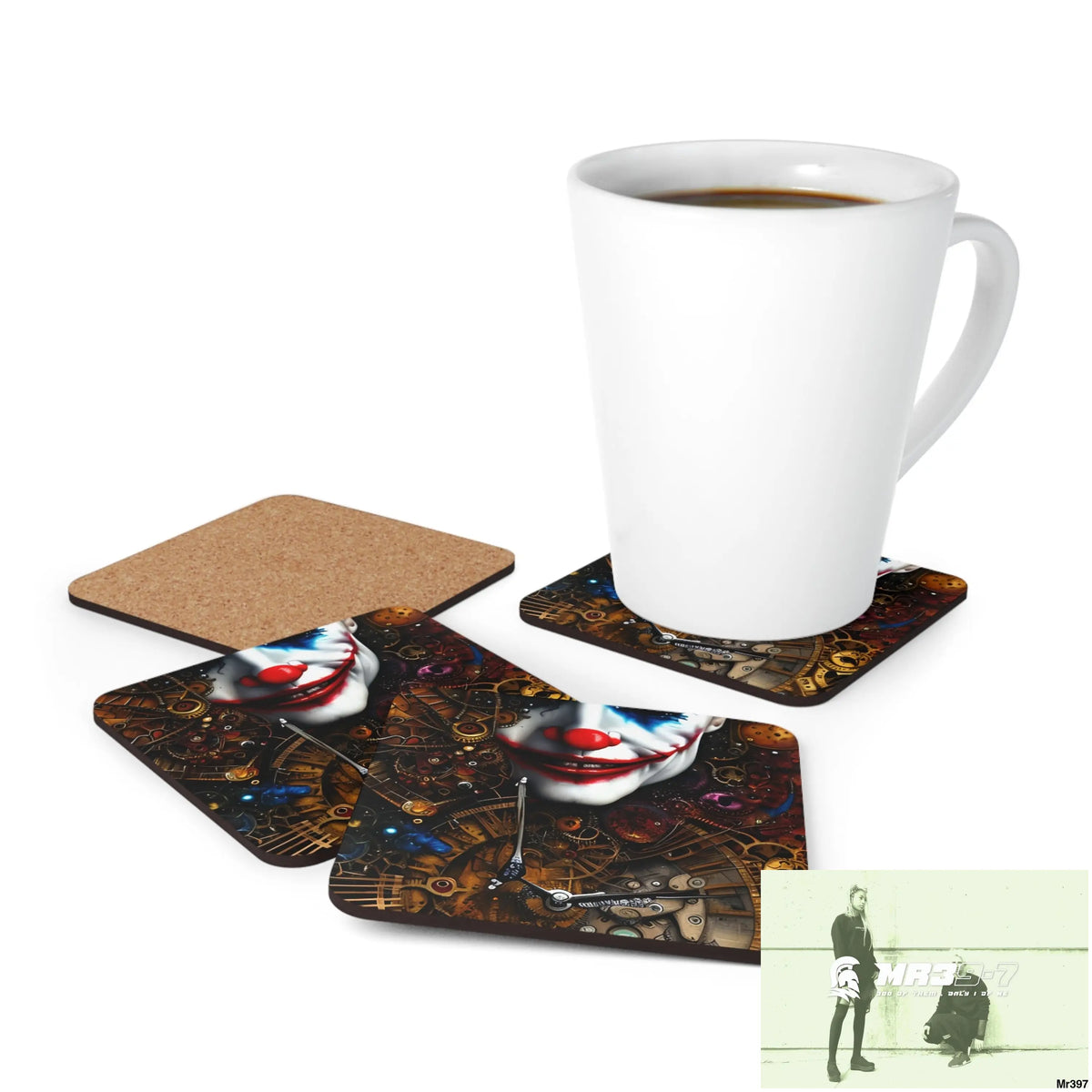 Steampunk Joker Corkwood Coaster Set Cork / 3.75’’ × 3.75’’ / Square Home Decor