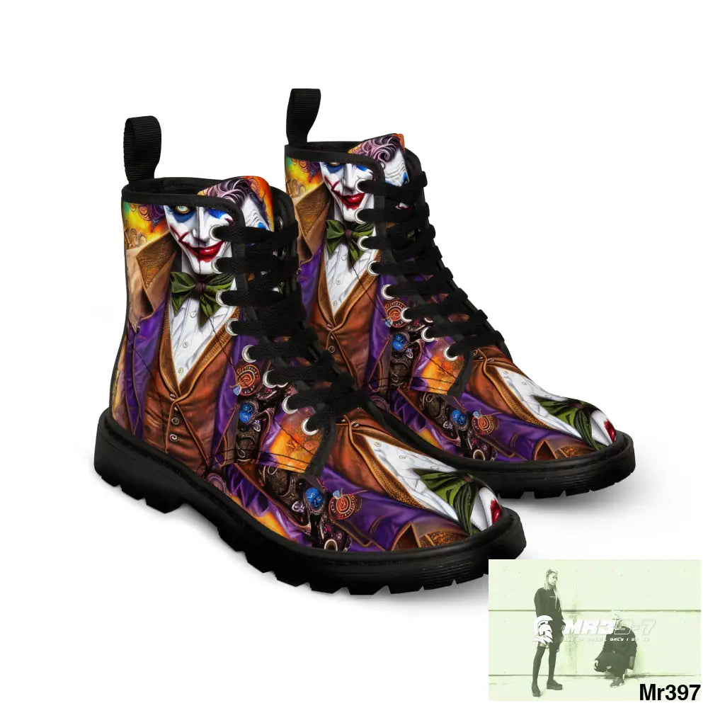 Steampunk Joker Hearts Tribal fractal Mens Canvas Boots Shoes
