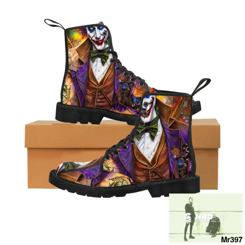 Steampunk Joker Hearts Tribal fractal Mens Canvas Boots US 7 / Black sole Shoes