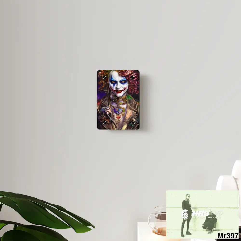 Steampunk Joker Hearts Tribal Fractal Watercolor Digital Painting Acrylic Wall Art Panels 5’’ x 7’’ (Vertical) / 0.25’’