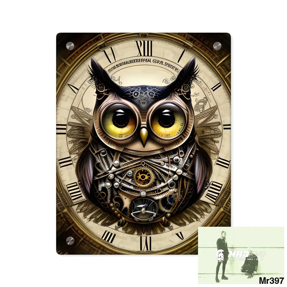 Steampunk Owl Hyper Detailed Ultra Resolution Central Portrait Wall Art Panels 11″ x 14″ (Vertical) / 0.25’’ Home Decor