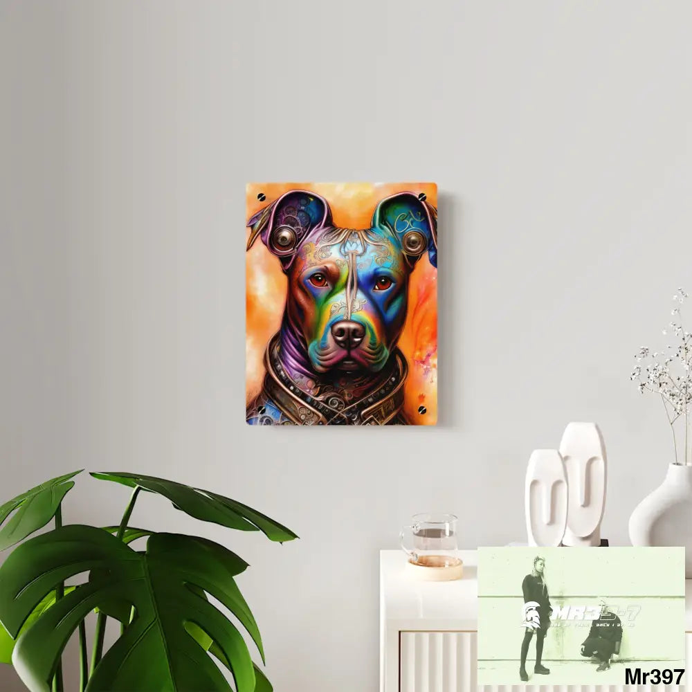 Steampunk Pitbull Hearts Tribal Fractal Watercolor Digital Painting Acrylic Wall Art Panels Home Decor