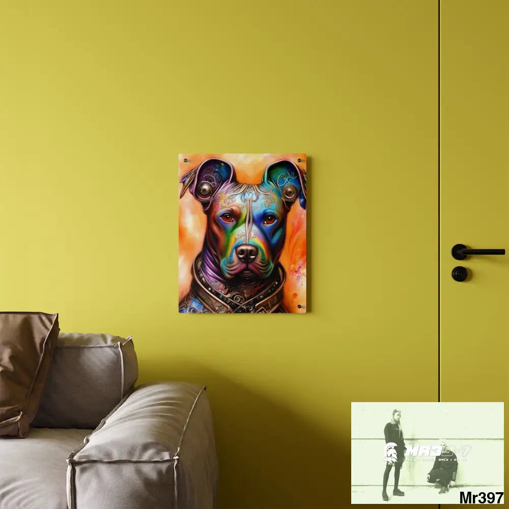 Steampunk Pitbull Hearts Tribal Fractal Watercolor Digital Painting Acrylic Wall Art Panels Home Decor