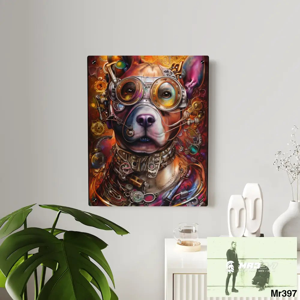 Steampunk Pitbull Hearts Tribal Fractal Watercolor Digital Painting Acrylic Wall Art Panels Home Decor