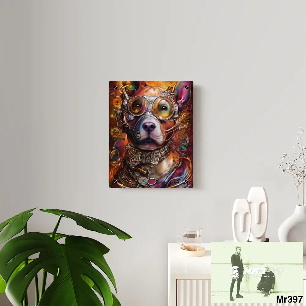 Steampunk Pitbull Hearts Tribal Fractal Watercolor Digital Painting Acrylic Wall Art Panels Home Decor