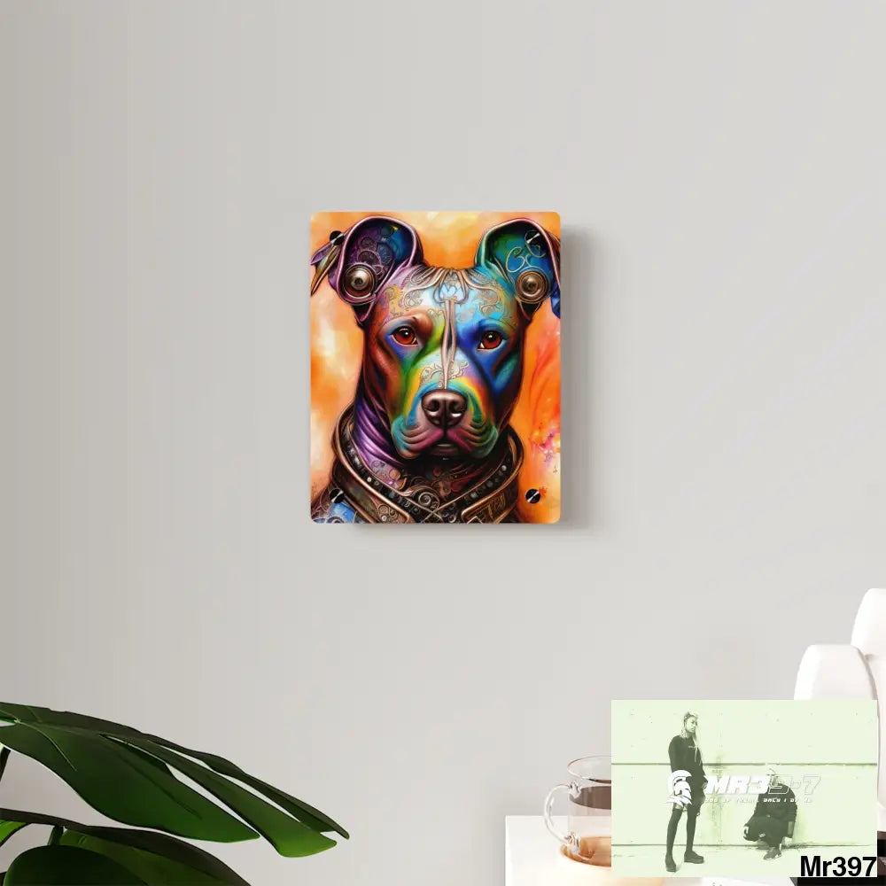Steampunk Pitbull Hearts Tribal Fractal Watercolor Digital Painting Acrylic Wall Art Panels Home Decor