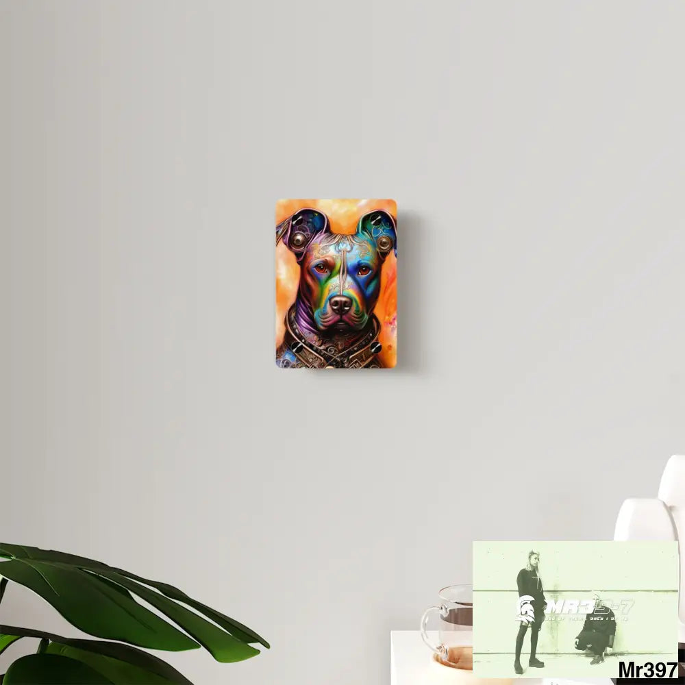 Steampunk Pitbull Hearts Tribal Fractal Watercolor Digital Painting Acrylic Wall Art Panels Home Decor