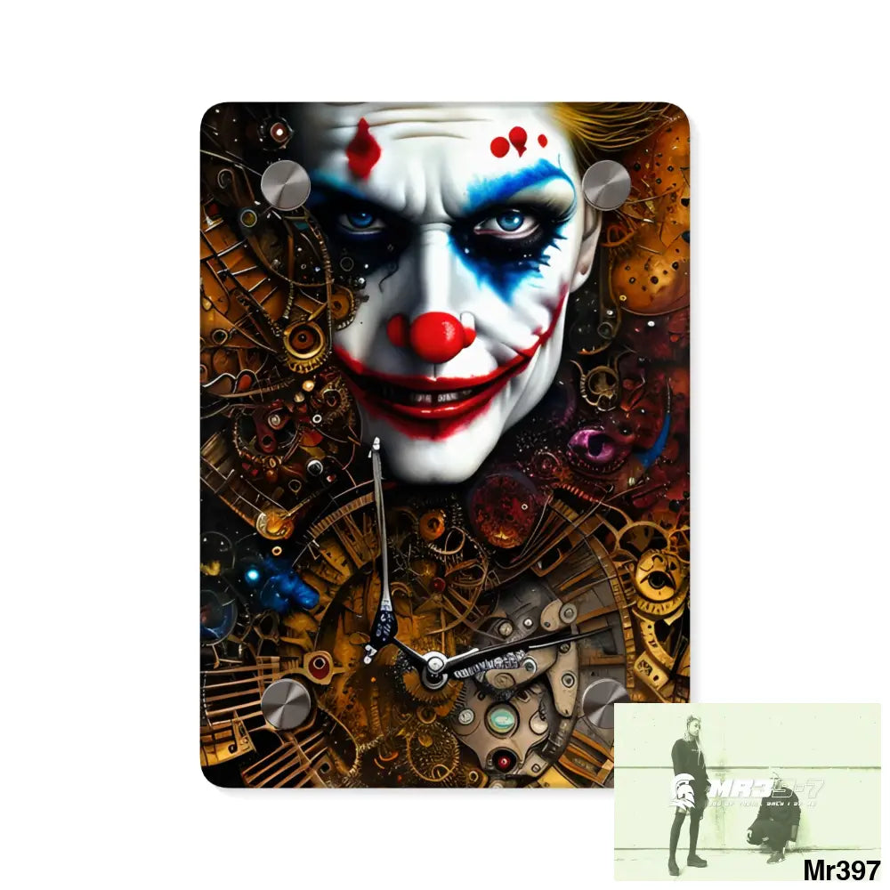 SuperResolution Round Steampunk Joker Graphic Acrylic Wall Art Panels 5’’ x 7’’ (Vertical) / 0.25’’ Home Decor