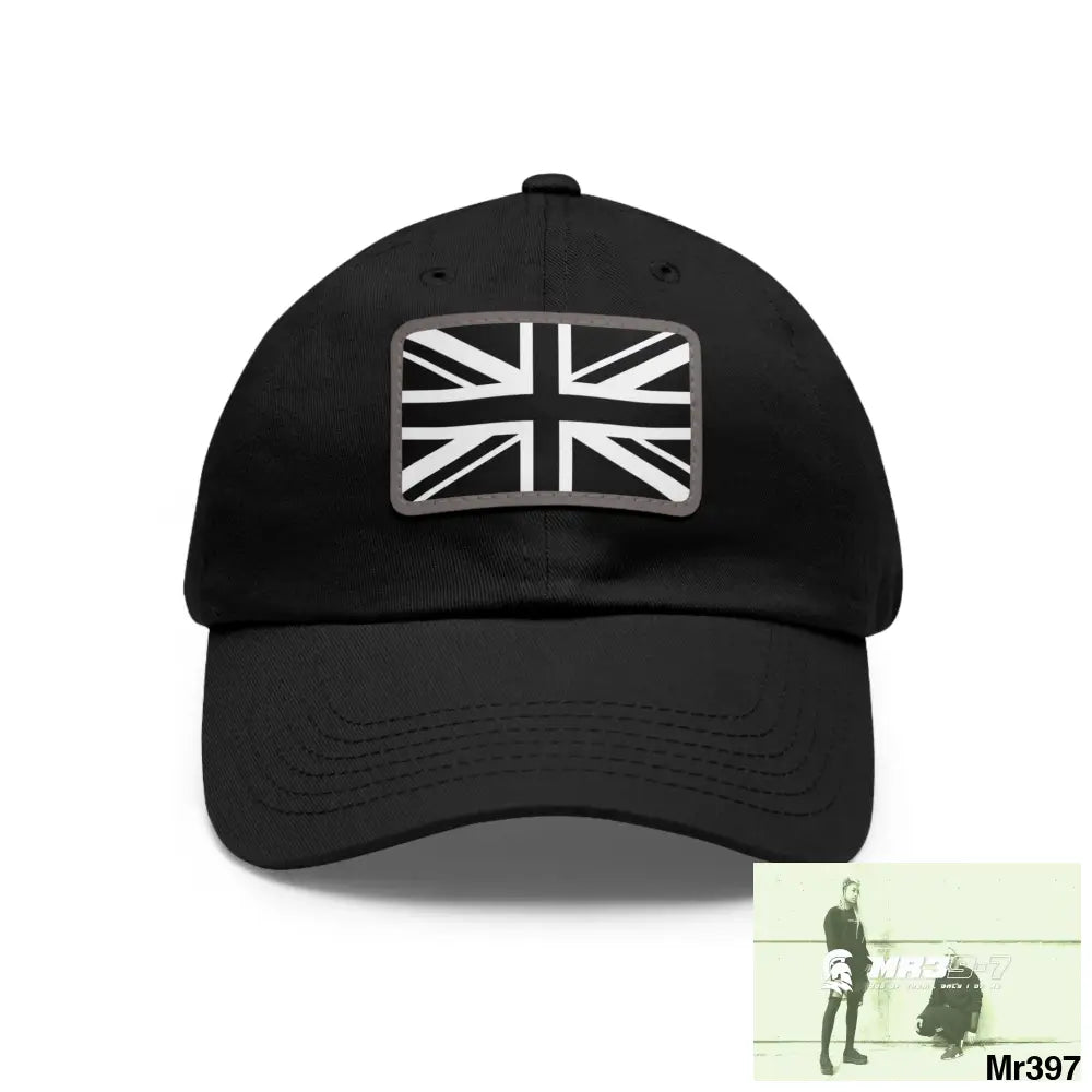 Tactical Union Jack GBR Dad Hat with Leather Patch (Rectangle) Black / Grey patch / Rectangle / One size Hats